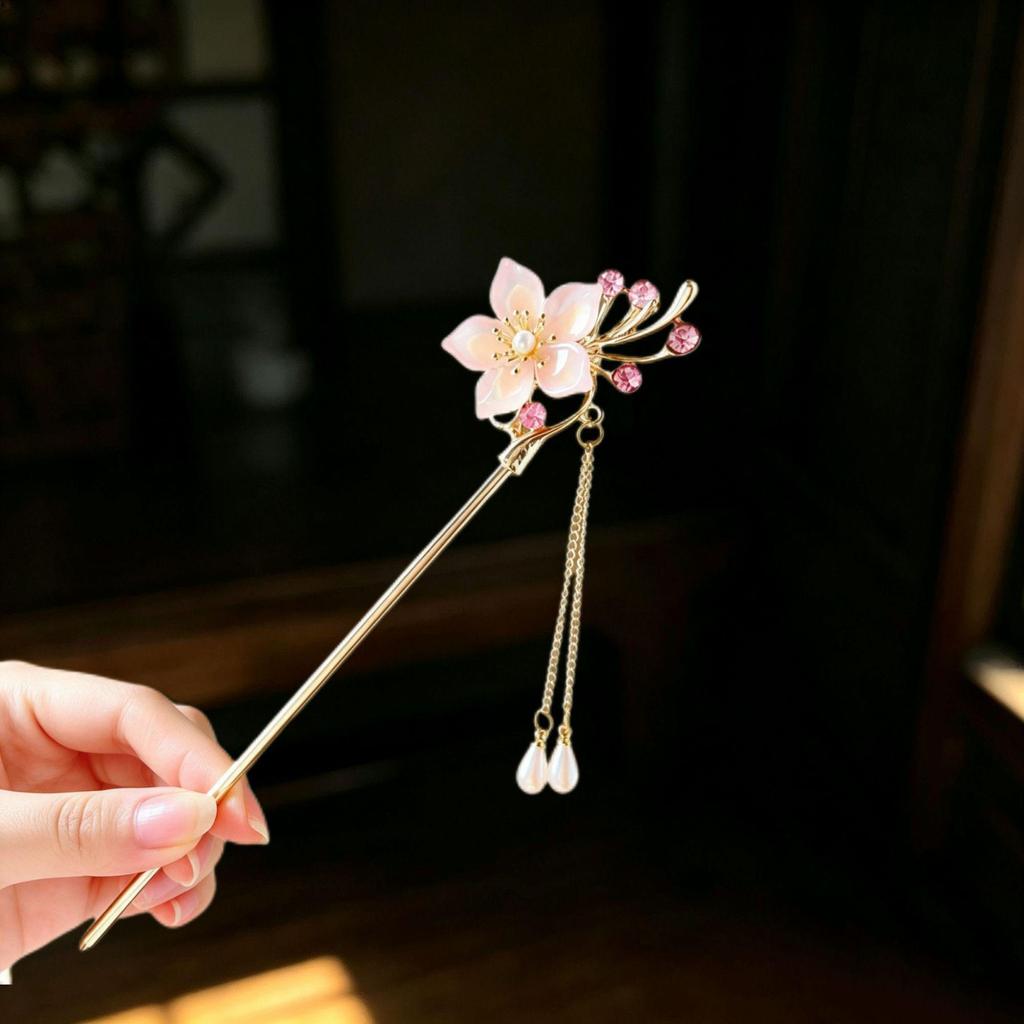 Tricolor Flower Hairpin: High-End Hanfu Headdress & Buyao Ornament