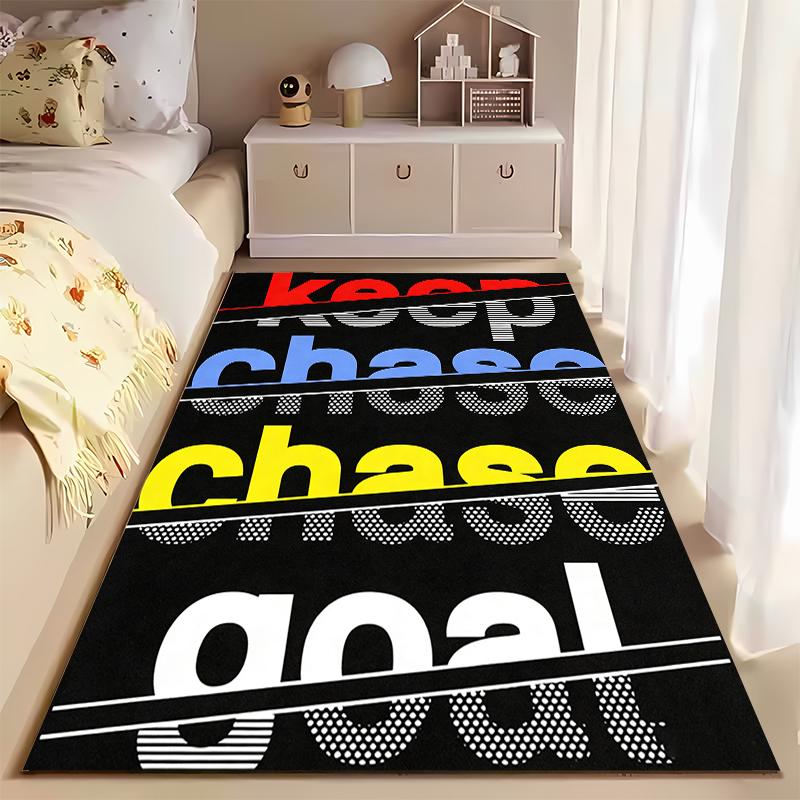 """Moderner schwarzer Teppich mit Keep Chase Ziel-Schriftzug-Design"" Geeignet für den Einsatz als Anti-Rutsch-Matte für Wohnzimmer, Schlafzimmer, Sofas"""