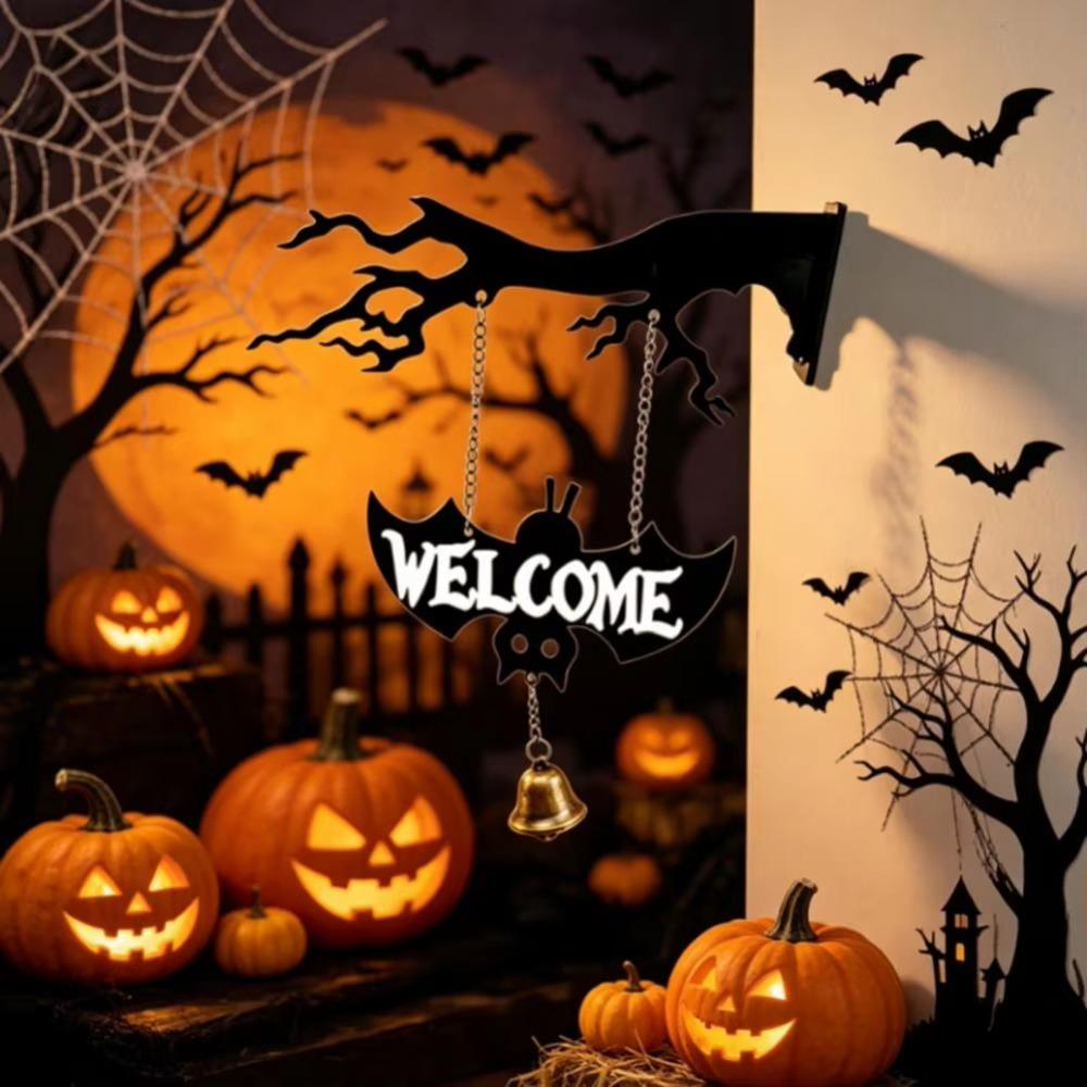 Wall Mounted Halloween Branches Hanging Sign Sounding Bat Doorstep Bells Bat Wind Chime Bar