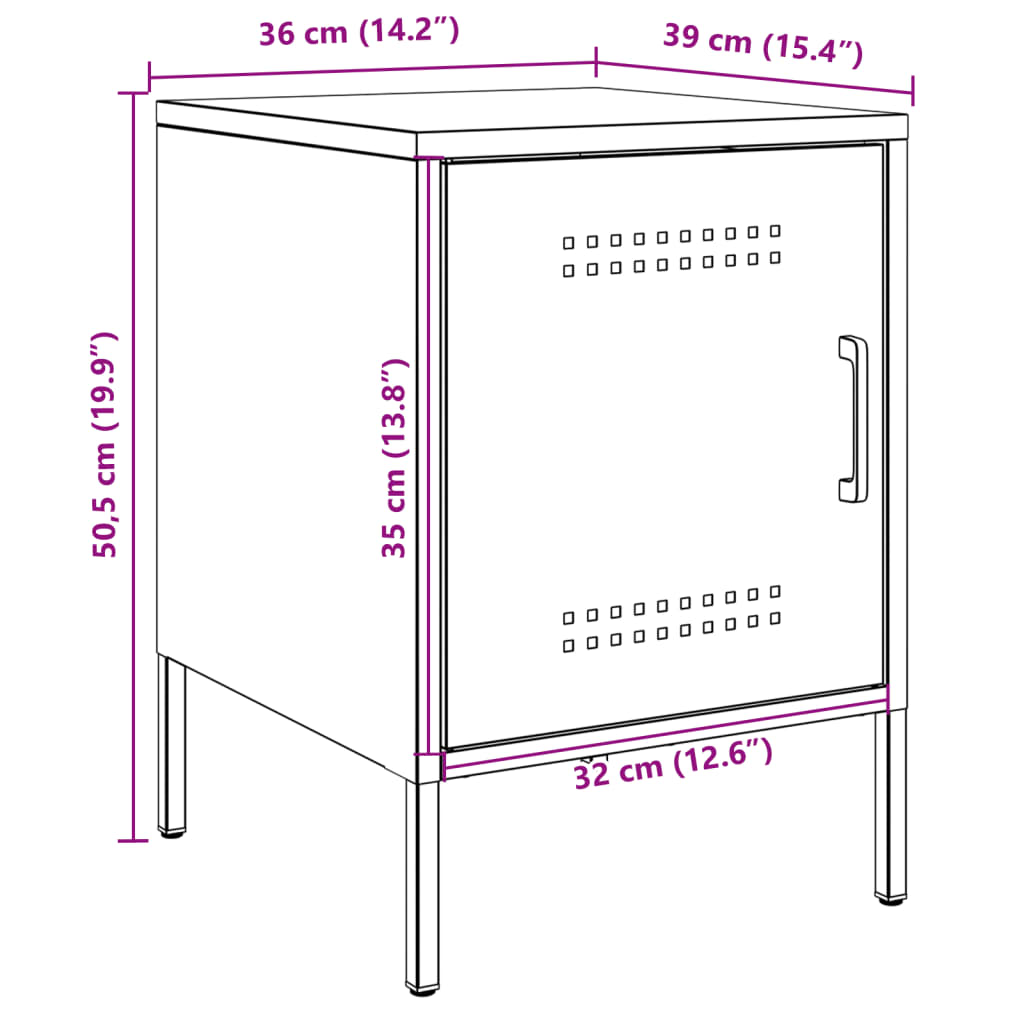 Nightstand White 36x39x50.5 cm Steel