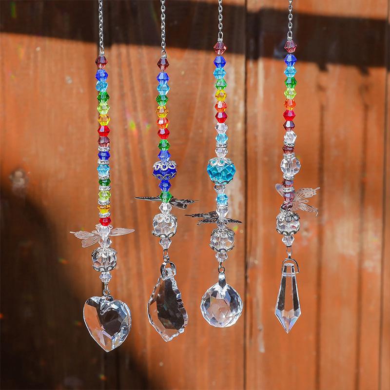 Butterfly Wind Chime Crystal Suncatcher Diamond Hanging Pendants Creative Sun Catcher Chaser Ornament Home Window Garden Decor