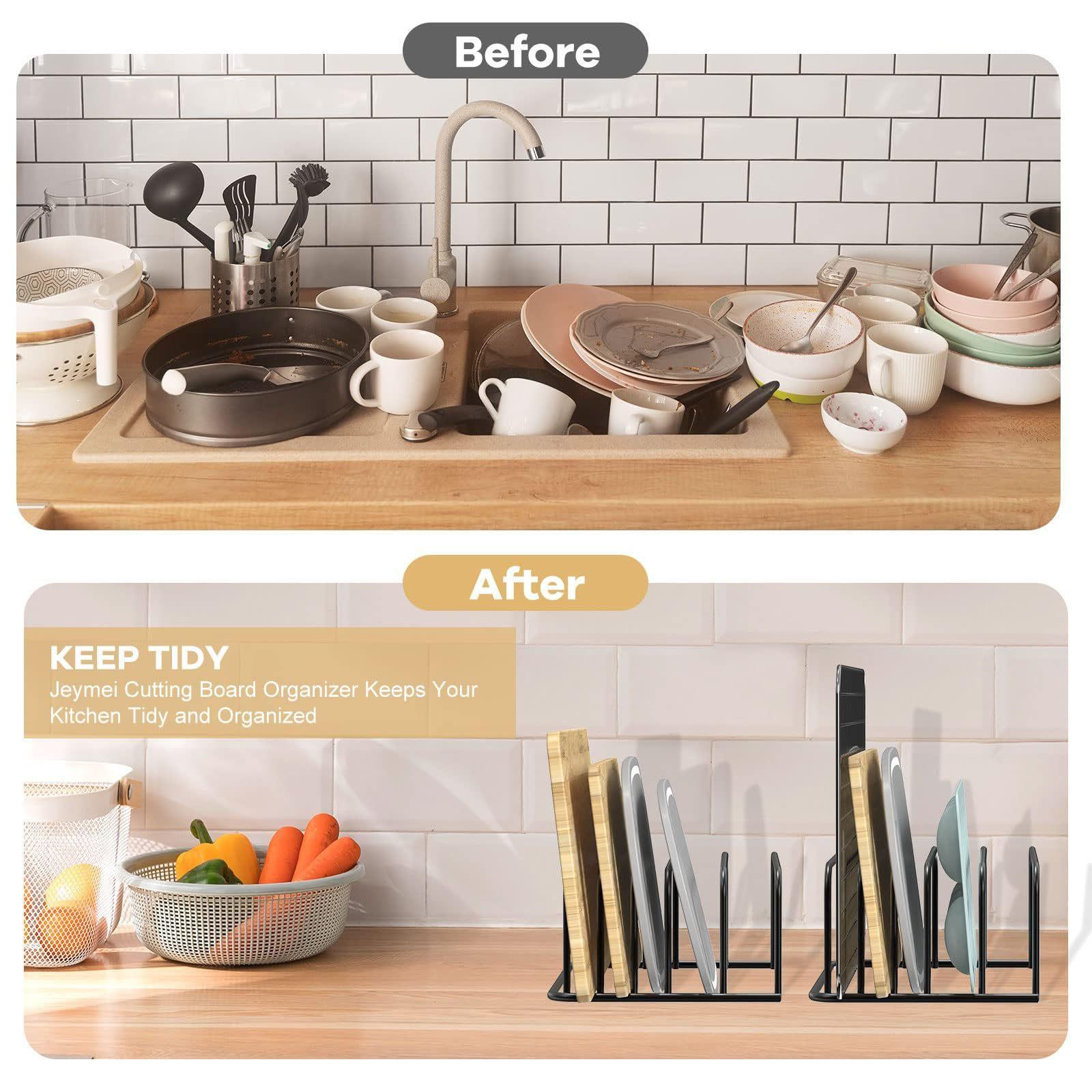 Multifunctional Kitchen Cutting Board and Dish Rack Organizer, No Installation, Iron Wire, Modern Countertop Storage Shelf--- 1 Pack