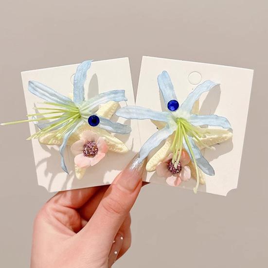 Hair Clip Blue Flowers Starfish Decoration Hair Pin Beach-themed Hair Barrette Tropical Hair Accessory Daily Wear
