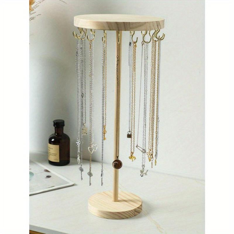 1pc Simple Style Round Natural Wood Jewelry Display Stand For Necklaces, Pendants, Bracelets & Jewelry Shop Window Display