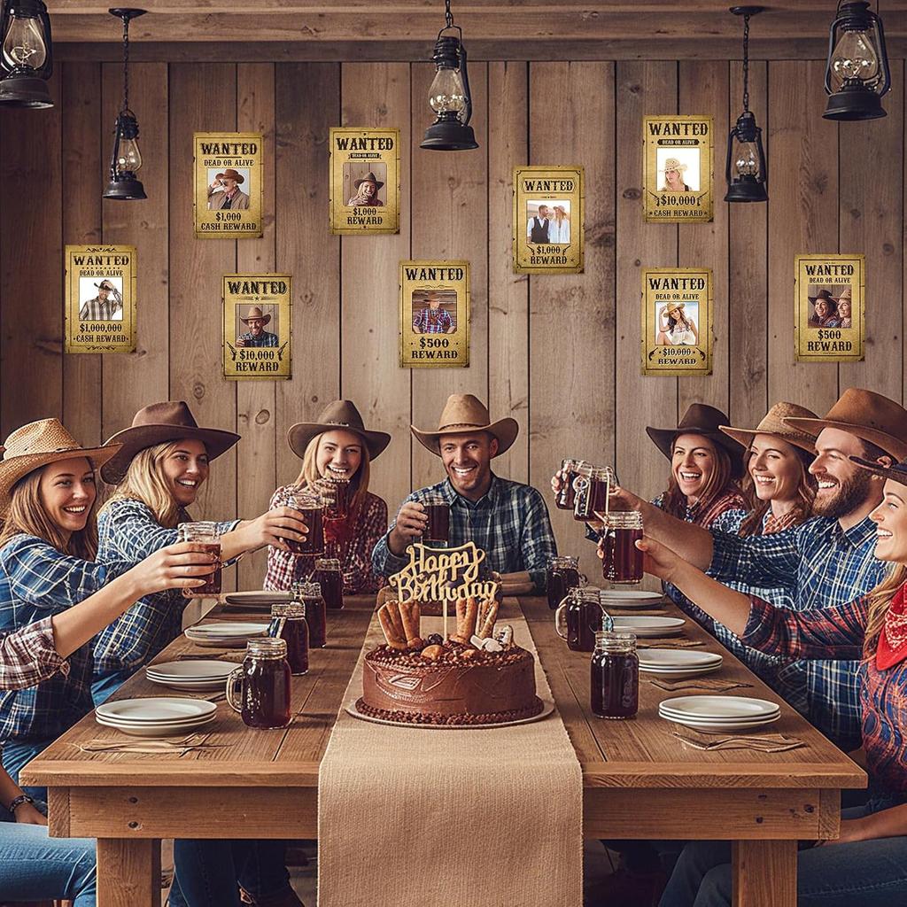 Gueevin 36 Pcs Western Wanted Photo Cutout Signs Cowboy Cowgirl Wanted Picture Cut Outs for Birthday Halloween Western Themed Party Supplies