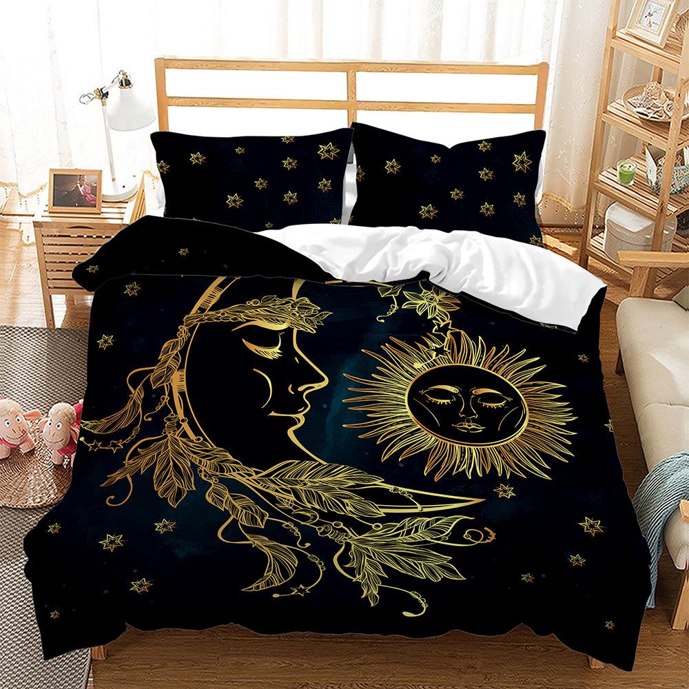 

Трехпредметный минималистичный пододеяльник с принтом ветра, солнца и луны, комплект постельного белья с цифровой печатью 135 * 200 (two-piece set) 90g