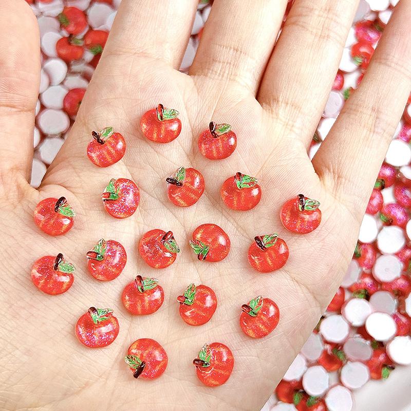 20 stuks 3D Gesimuleerde Rode Appel Hars Nagellak Kunst Decoraties Schattige Creatieve Fijne Sprankelende Appel Nagel Charms Voor Diy Haarpin Nagels