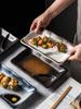 1PC Japanese Rectangular Dumpling Plate, Creative Ceramic Sushi Plate with Dipping Sauce Rack, Sashimi Plate