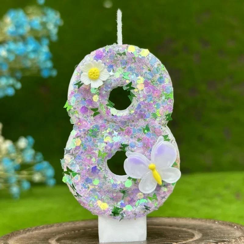 2026 Neue 0-9 Ziffern DIY Geburtstagskerzen Schmetterling Blumen Kindergeburtstag Mädchen Zahl Kuchen Dekorationen Zimmer Dekoration