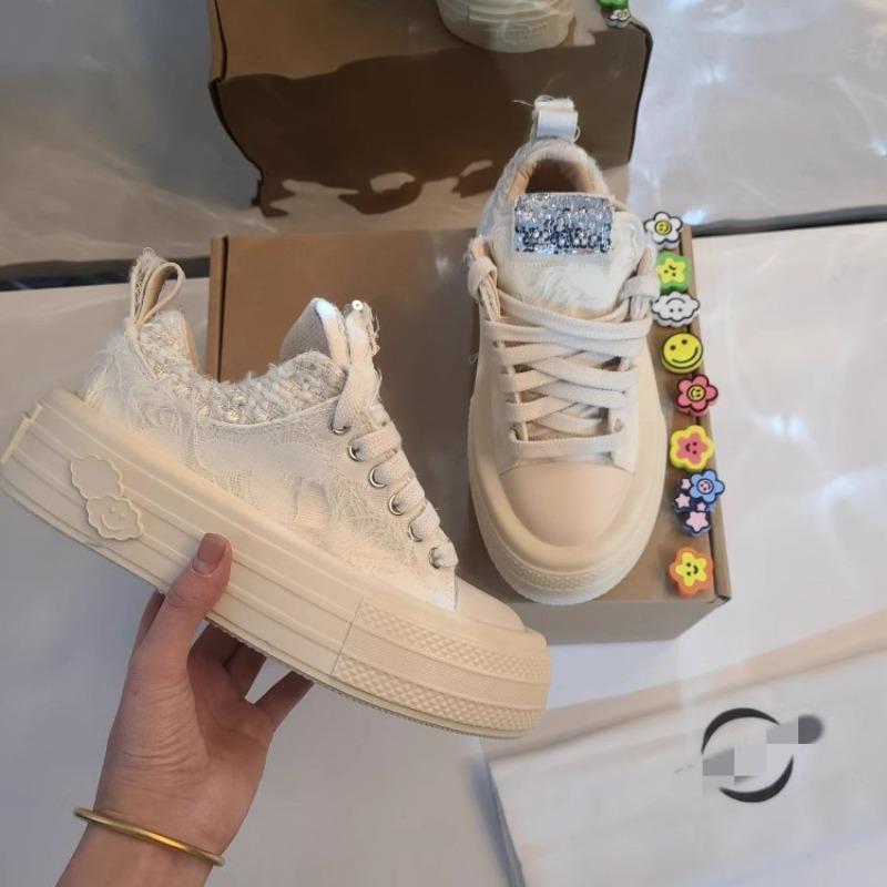 Star shoes spring and autumn new casual board shoes muffin heightening platform shoes canvas shoes little white shoes women's breathability