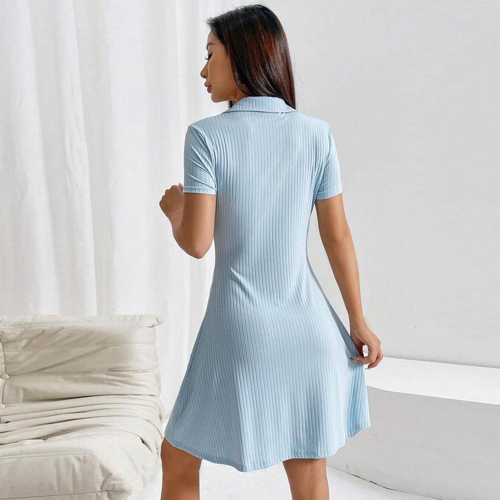 Summer New Polo Collar Women's Dress Casual Slim Solid Sweet Preppy Style Bodycon Short Skirt Fashionable Elegant A-line Dresses