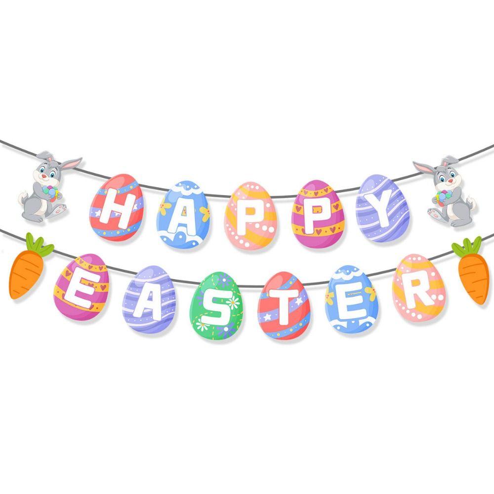 Creative Easter Party Decorations Cute Happy Easter Decor Handmade Rabbit Egg Banner  Cake Supplies