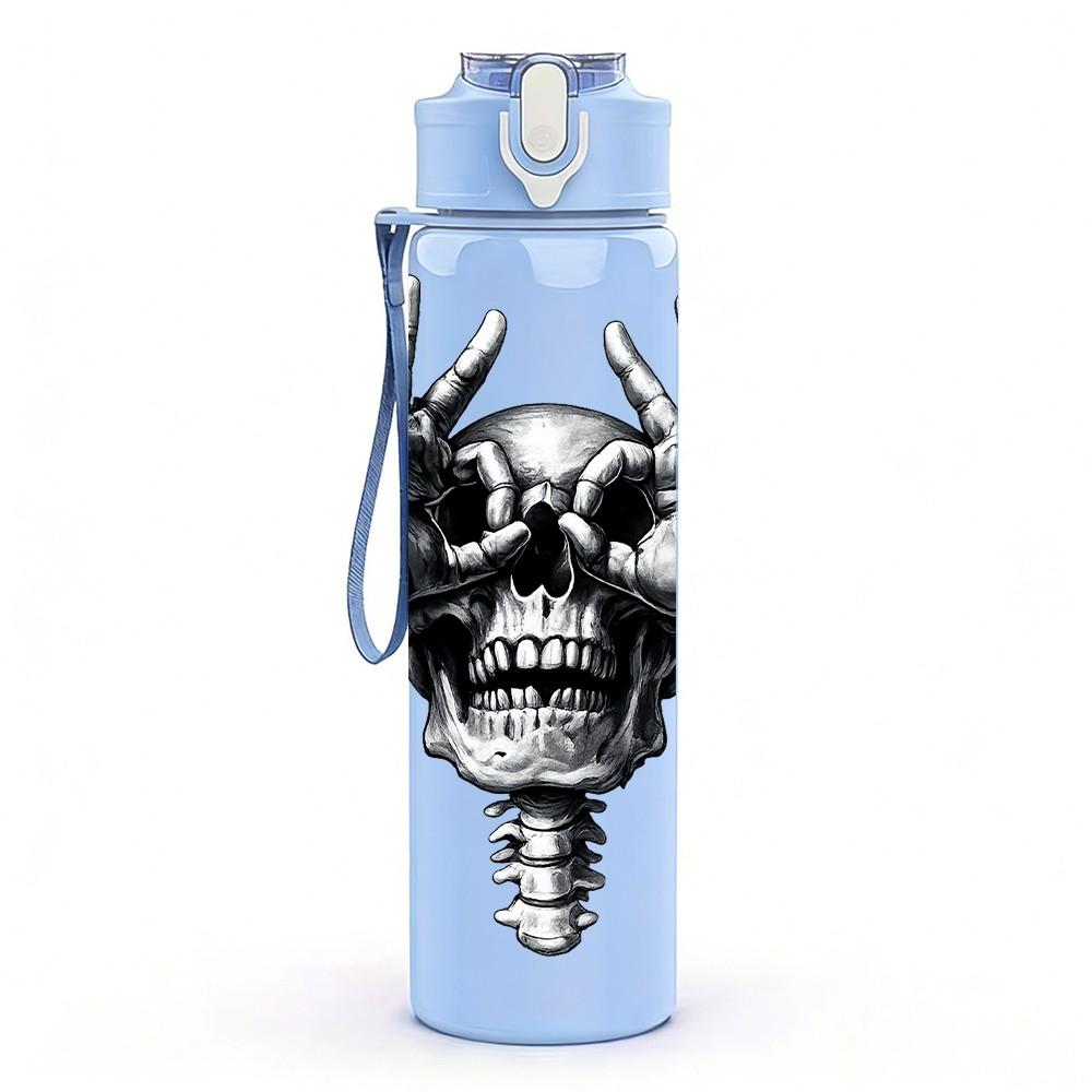 1PC Skeleton Skull Hand Gesture Print 750ml Color Plastic Sports Water Bottle Leakproof Flip Straw Lid Suitable for Sports Office Home Use