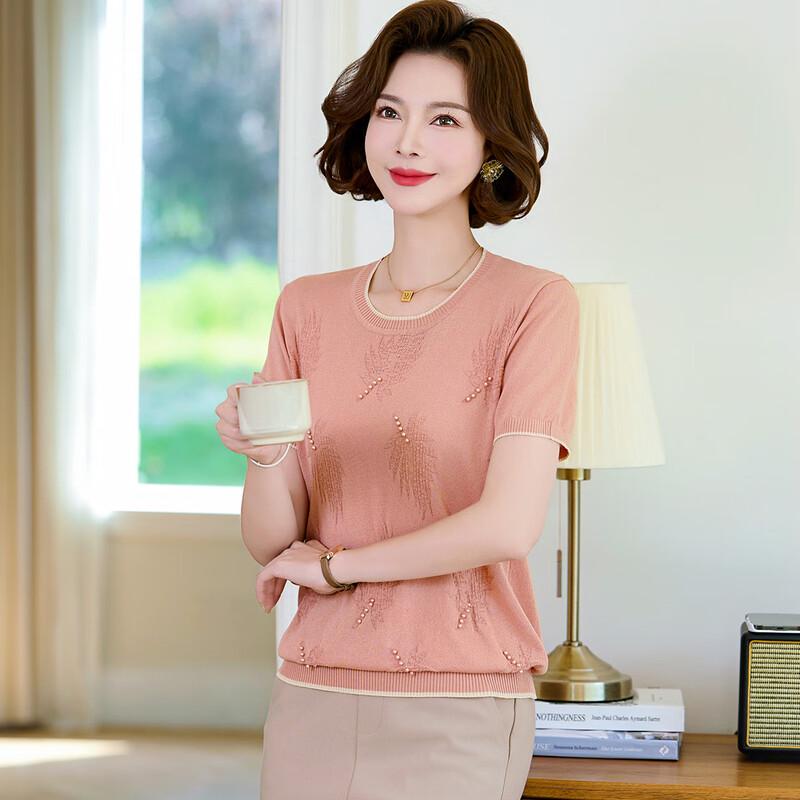 Wo Xue Petite Mom's Ice Silk Short-Sleeve Top