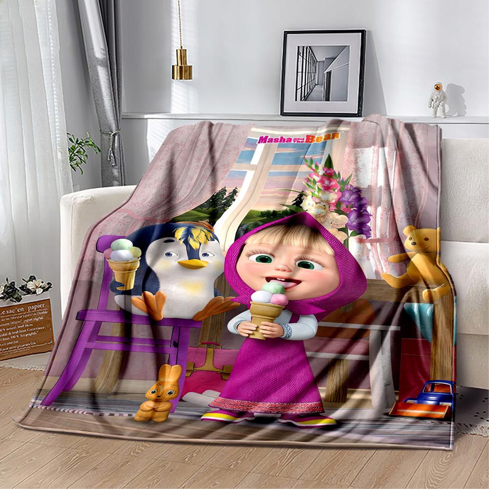 Masha Bear Blanket Comfortable Perfect for Office Picnics Seaside All-Season Use Warmthful Decor Birthday Christmas Gift Blanket