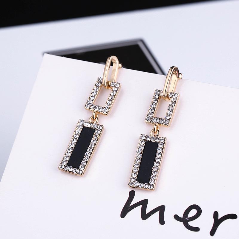 

925 Korean Geometric Black Diamond Rhinestone Earrings