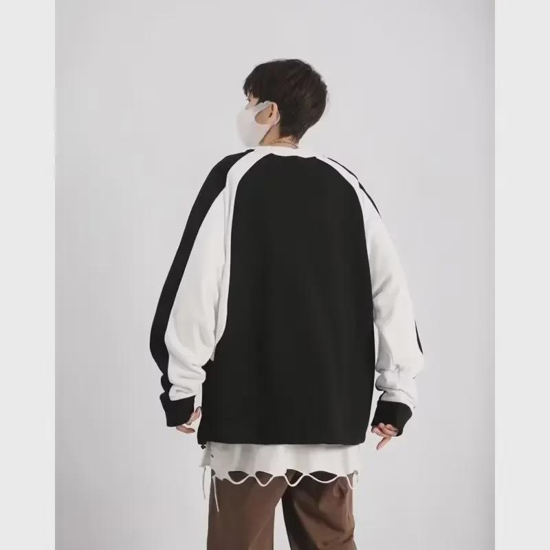 2023 Spring/Autumn Retro Loose-Fit Splicing Sweater - Unisex with Real Photos