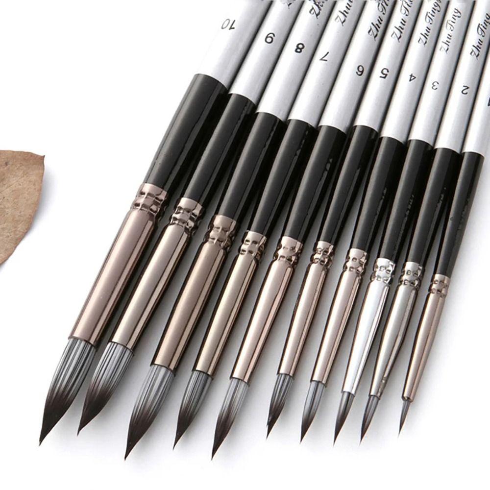 10Pcs/Set Wooden Handle Artist Paintbrushes Nylon Drawing Kit  for Acrylic Oil Painting
