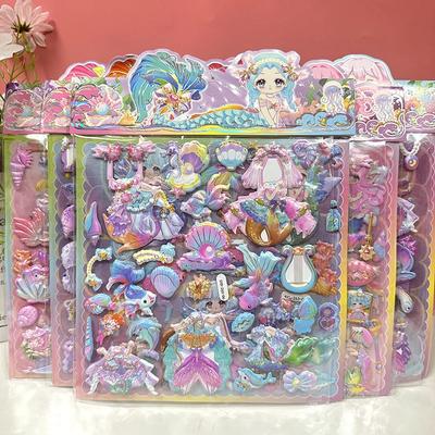 1 pièce de jolis autocollants colorés en PVC à bulles de sirène 3D, papeterie Kawaii pour filles, décoration DIY, jouets de récompense pour enfants, cadeaux
