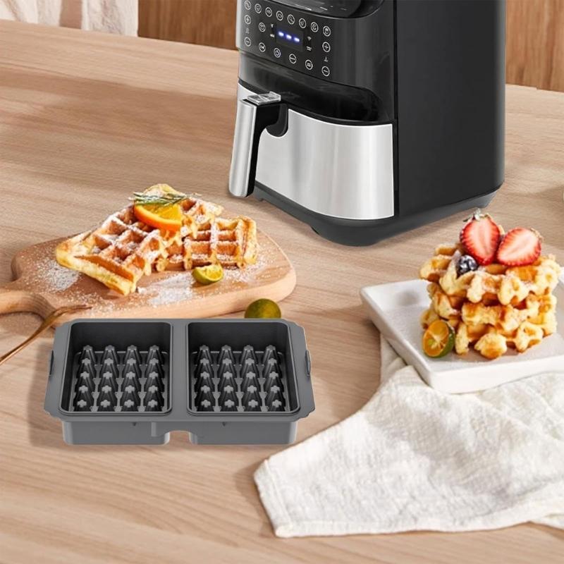 Air Fryers Compatible Waffle Pan Silicone Bakeware with Small Handle Oven Safe Waffle Molds Suitable for Easy Removal