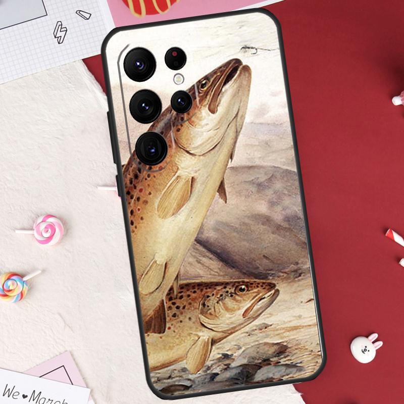Vintage Trout Fishing Case For Samsung Galaxy S26 Ultra S23 S22 S21 S20 S24 S25 Ultra S10 Plus S25 FE Cover Shell