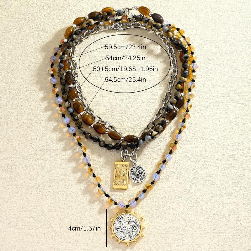 Creative Multilayer Beads Pendant Necklace For Women Men Round Coin Drop Jewelry Gift