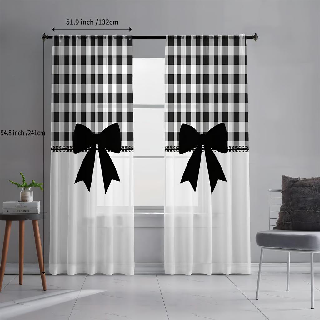 2PCS Digital Printing Sheer Curtain, Buffalo Plaid Check Rustic Pattern, Farmhouse Cabin Country Lumberjack Winter Decor