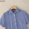 ZANZEA Women Plaid Print Casual Turn Down Collar Short Sleeve Dress