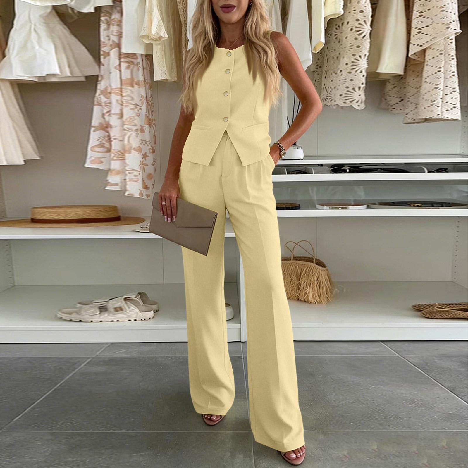 

Women s 2 Piece Outfits Sets Ruched Sleeveless Tops Wide Leg Pants Tracksuit Sets XL