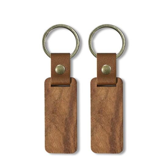 Keychain Pendant Polished Smooth Wood Key Ring with Faux Leather Wrap Lightweight Compact Design