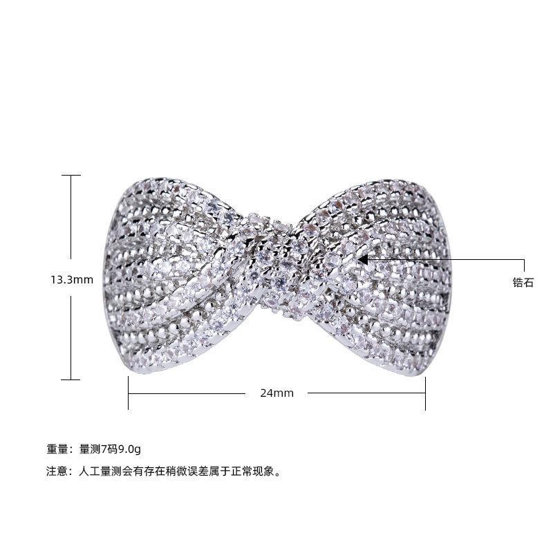 Tide Minimalist Ring, Light Luxury Bow Ring, Slightly Inlaid Zircon Full Diamond Hand Jewelry.