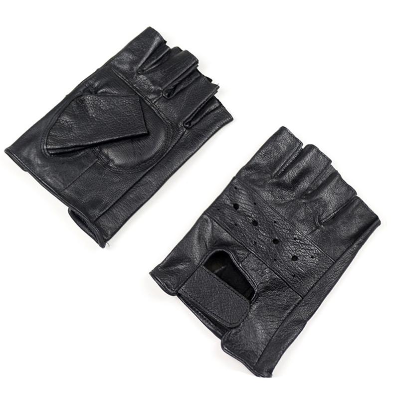 Mens Sheep Leather Driving Gloves Fitness Gloves Half Finger Tactical Gloves Black Leisure Fitness Cycling PU Leather Gloves