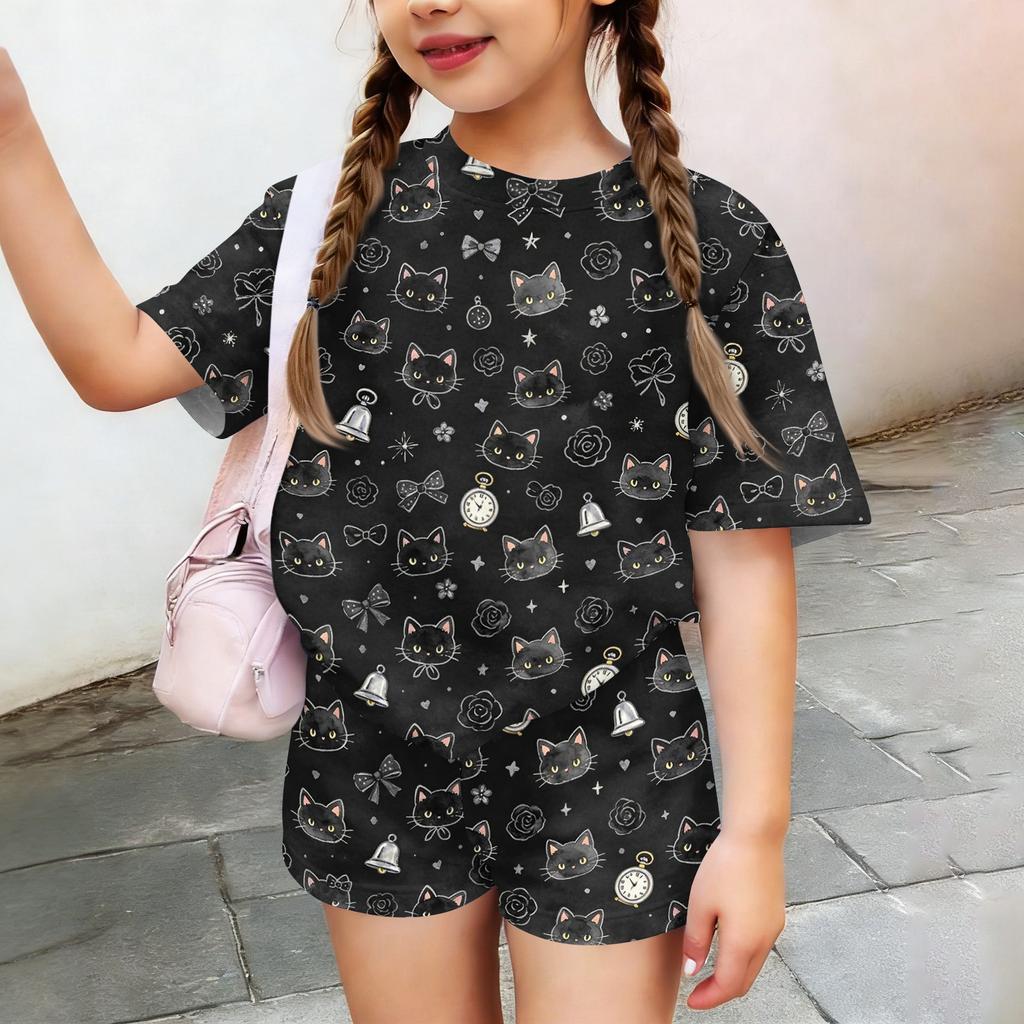 Kids Casual Short Sleeve Top and Shorts Set Lightweight Soft Fabric Animal Print Summer Outfit for Toddlers and Children