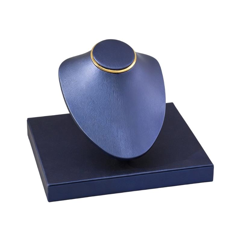 Necklace Display Bust Stand, Leather Covered Jewelry Display Stand with Angled Form and Square Base for Counter Showcase