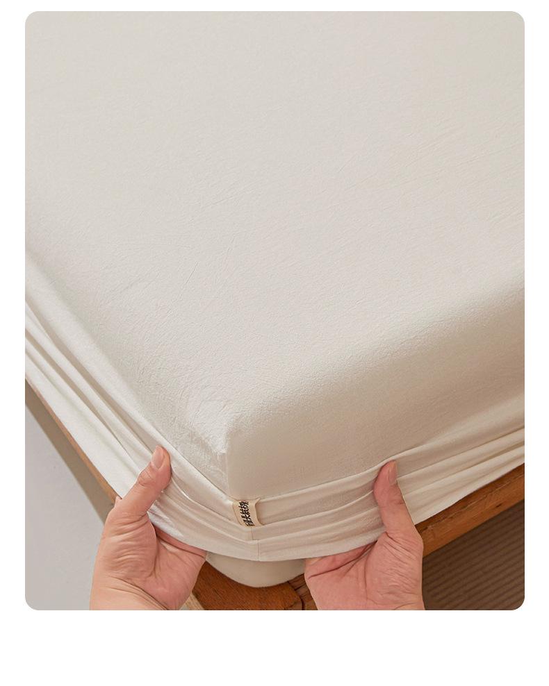 Pure Cotton Weave Washed Fitted Sheet - Solid Stripe Mattress Protector