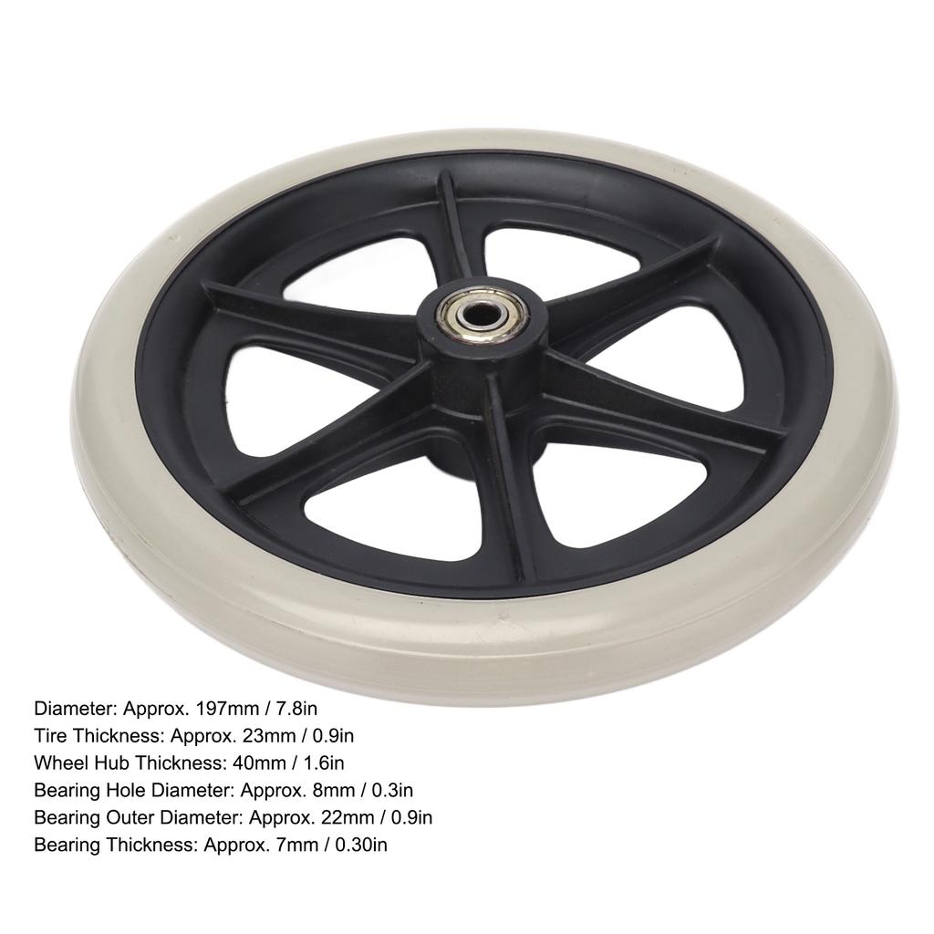 Wheelchair Wheel 8in PU Walker Caster Replacement Skidproof with Ball Bearing Grey