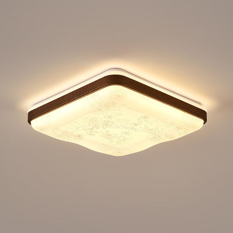Zen Song Dynasty Walnut Solid Wood Ceiling Light with Fabric Shade