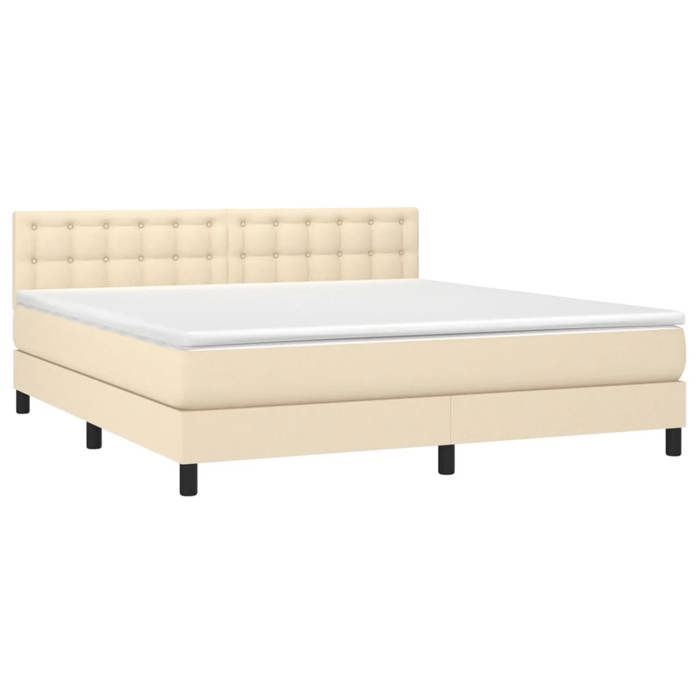 Sommier à lattes avec matelas - Crème - 160x200 cm - Tête de lit réglable - Tissu durable