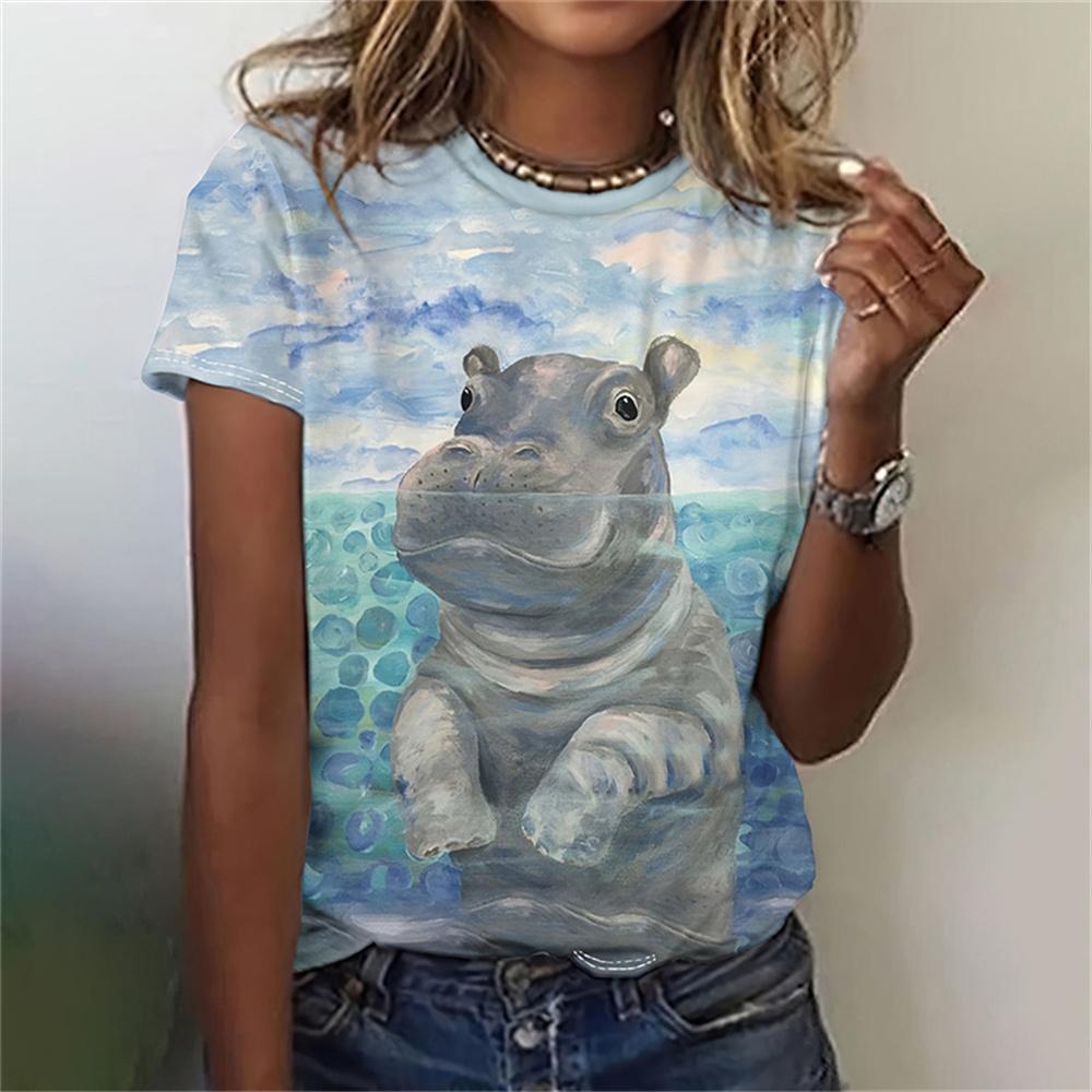 2024 Summer Round Neck Women's T-Shirt Casual Loose Design Retro Harajuku Top Fashion 3d Printed Cartoon Pattern T-Shirt