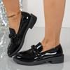 Fashion Chain Decor Patent Leather Women's Loafers Comfortable Slip On Med Heel Student Shoes Woman Plus Size Point Toe Oxford Shoes 42