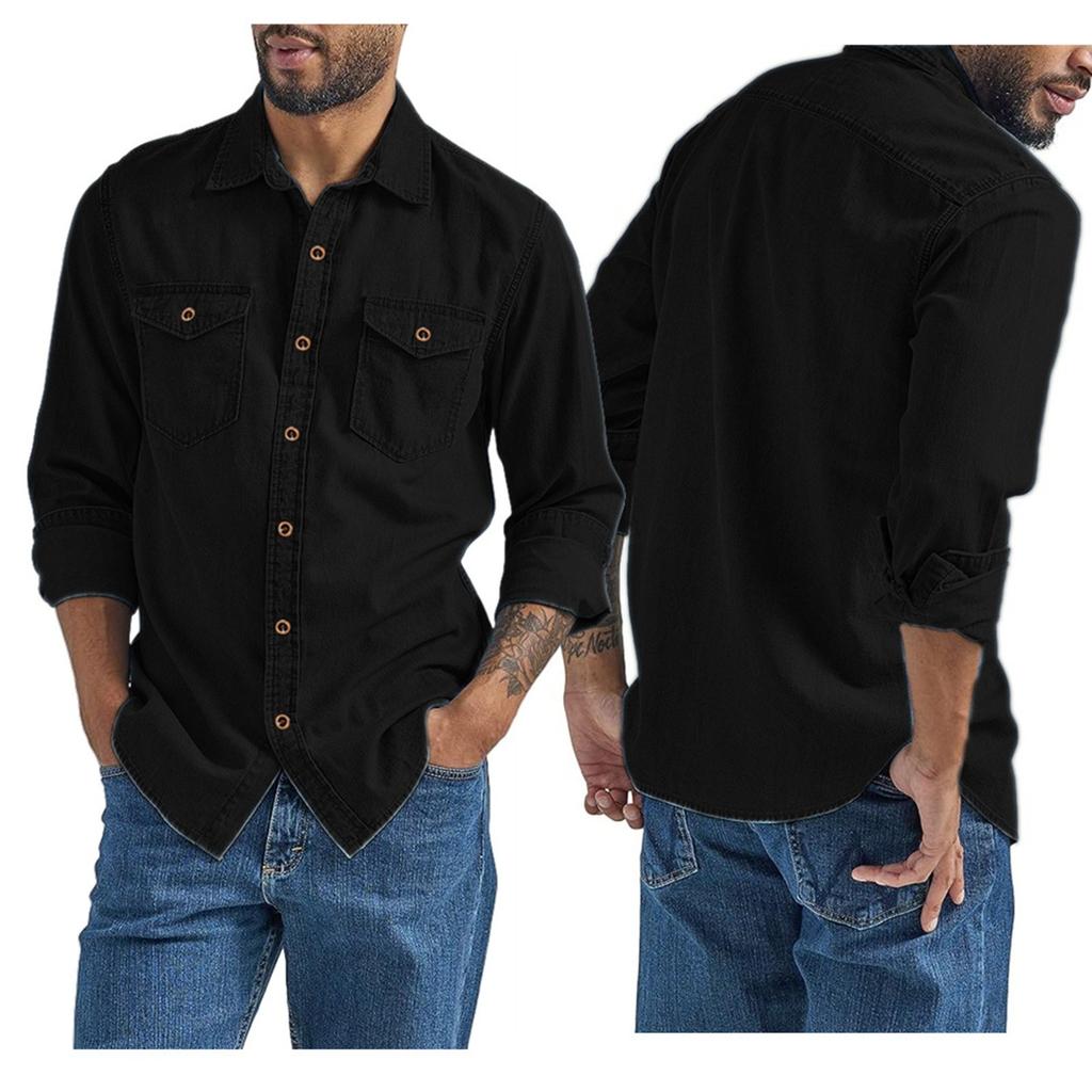 Men's Summer Solid Color Lapel Long Sleeved Shirt Men's Casual Fashion Long Sleeved Shirt