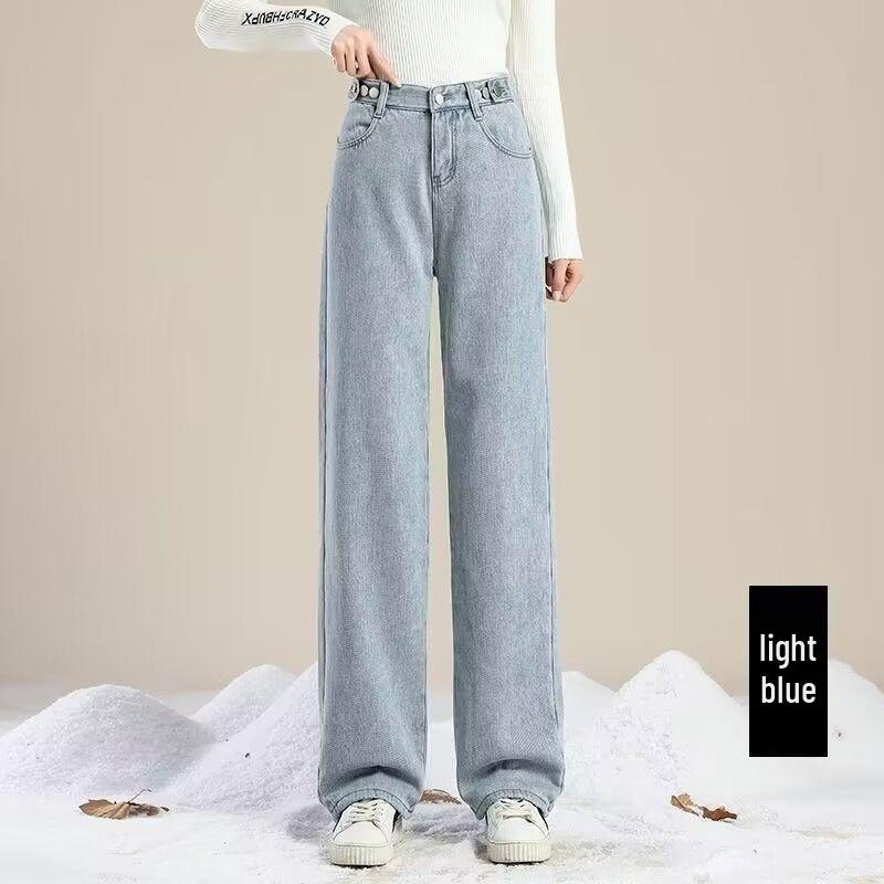 Dámské sametové džíny s vysokým pasem a rovnými nohavicemi - Zimní 2024 Teplé kalhoty se širokými nohavicemi