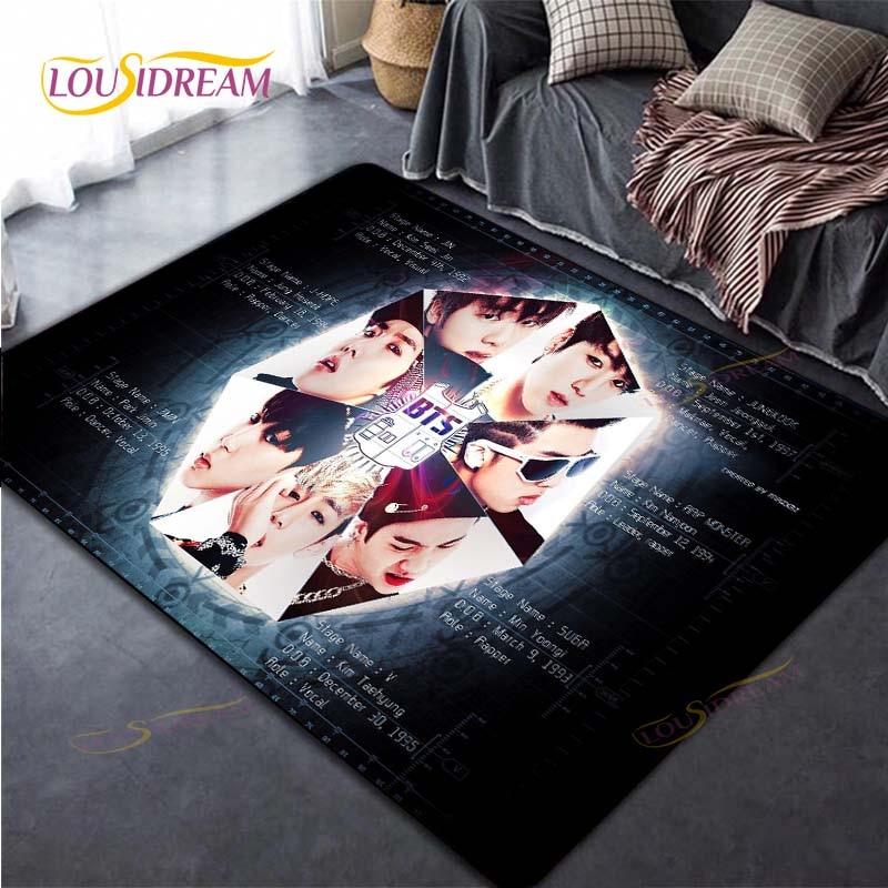 Tappeto Kpop Bangtan Boys Tappeto BTS Tappetini per Tavolino Soggiorno Tappeto Camera da Letto Tappetini per Pavimento Lavabili Tappetino per Area Domestica Regalo