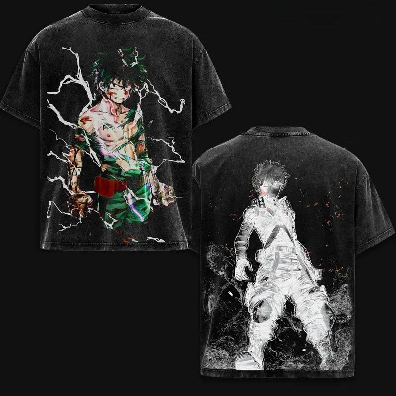 Anime My Hero Academia Midoriya Izuku Graphic T Shirt Men Women Clothing Cotton Tshirt Vintage Washed T-shirt Harajuku Male Tops