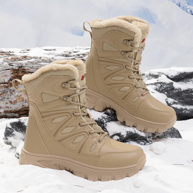 Mens High-top Winter Boots Retro Combat Boots Outdoor Boots Wear-resistant Snow Boots