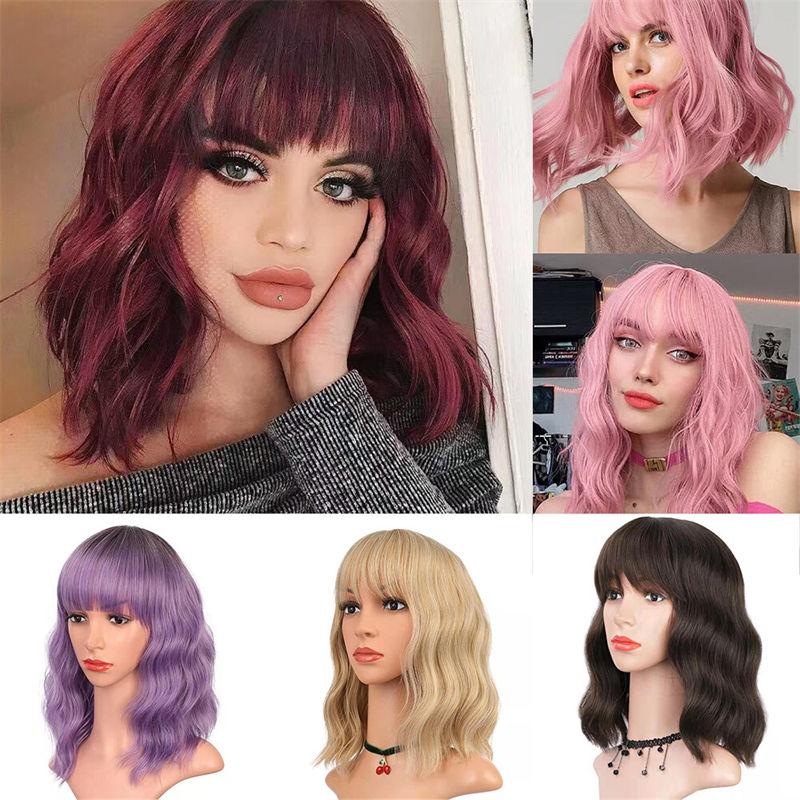 Ženy Dámy Barevné krátké Kudrnaté vlasy Přirozený Bob ofina Vlnité vlasy Cosplay paruka pro Dámy Módní Krátké vlasy Přirozená Paruka s plnou pokrývkou hlavy GZW