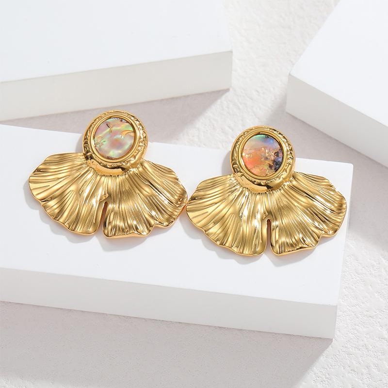 18K Gold Ginkgo Leaf Earrings - Stainless Steel, Personalized Creative Design, Light Luxury Elegant Feel