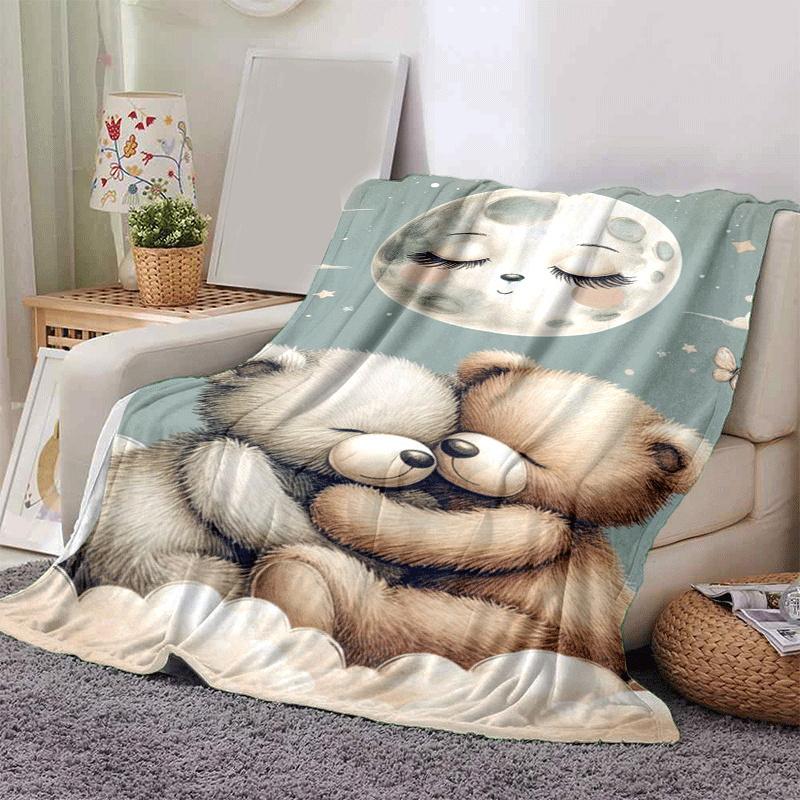 1pc Bear Printing Lightweight Flannel Blanket, Comfortable and Warm Blanket, for Camping Sofa Bed and Couch Office, Gift