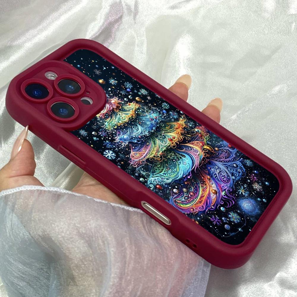 JT176 Colorful Christmas Tree with Twinkling for iPhone 17 16 15 Pro Max Samsung S26 S25 Ultra A17 A16 A07 A56 Xiaomi 15T Redmi 15c 14C Soft TPU Case