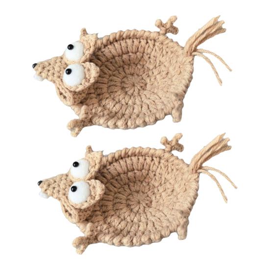 Sottobicchiere a forma di scoiattolo all'uncinetto, Sottobicchieri divertenti a forma di scoiattolo, Tappetini per tazze animali carini fatti a mano, Tappetino decorativo per tazze da bevande, Regalo per amanti degli animali